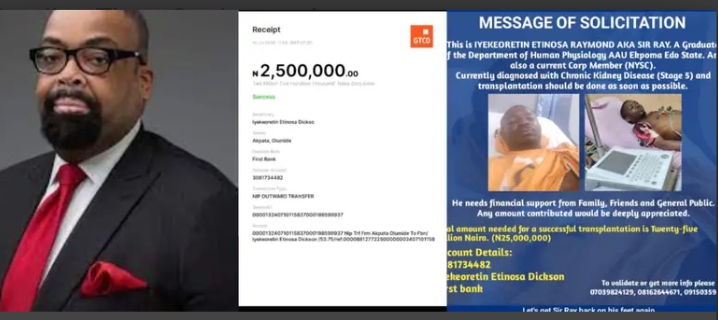 Akpata Support AAU Student Etinosa’s with ₦2,500,000 for Kidney Transplant