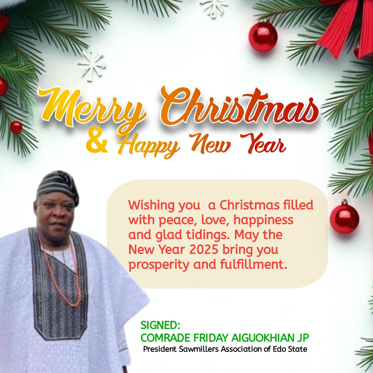 ‎Season’s Greetings from Comrade Friday Aiguokhian JP,