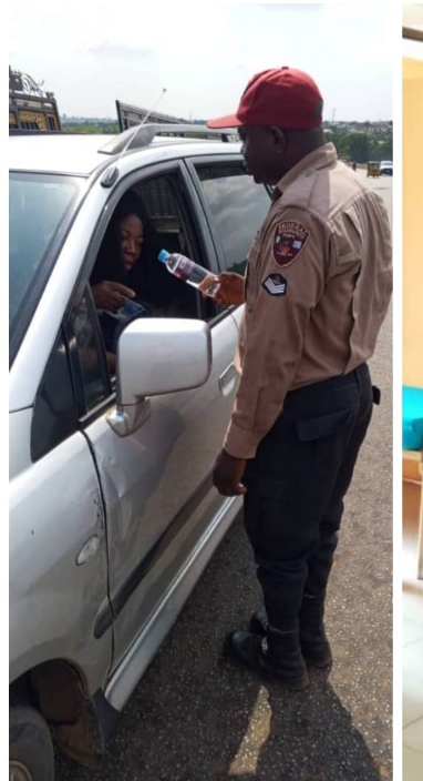 FRSC’s Refreshing Gesture: Sector Commander Treats Travellers to Branded Water