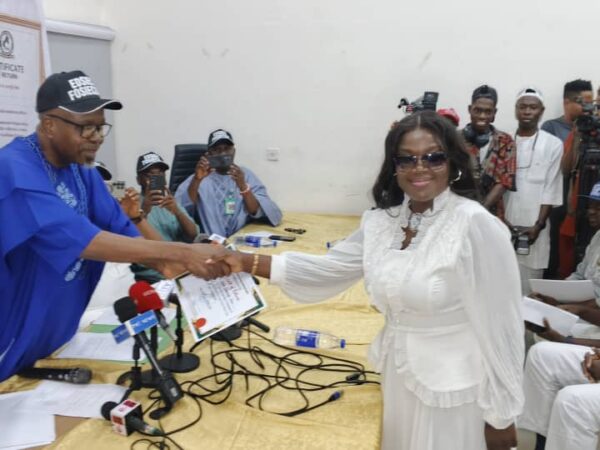 DAME SADOH GETS CERTIFICATE OF RETURN, PLEDGES ALIGNMENT WITH GOV. OKPEBHOLO’S SHINE AGENDA*‎By DADA. AYOKHAI